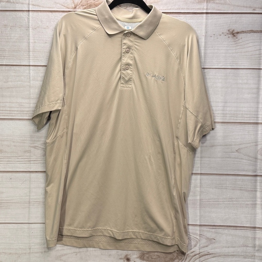 Columbia PFG Omni-Freeze Zero Polo Shirt Mens Medium Tan Khaki Fishing Top‎